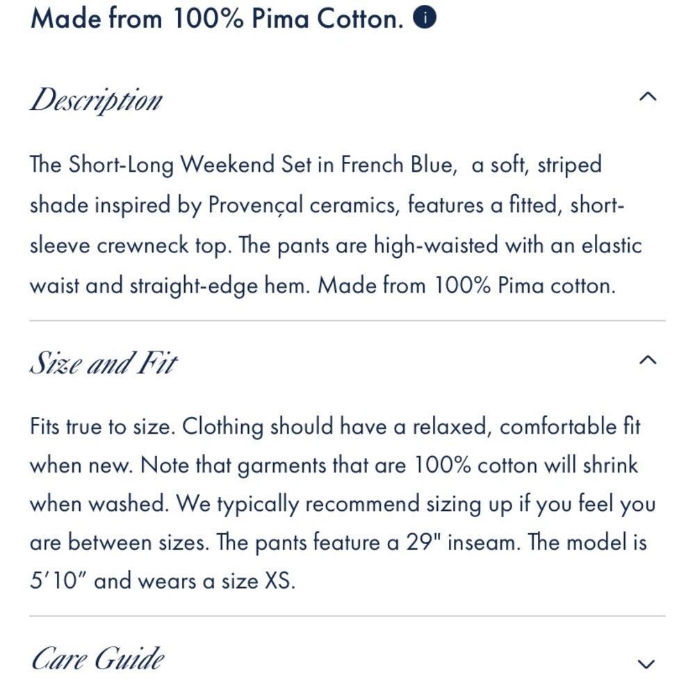 NWT Lake Pajamas short-long weekend set S (french blue) - Picture 4 of 6